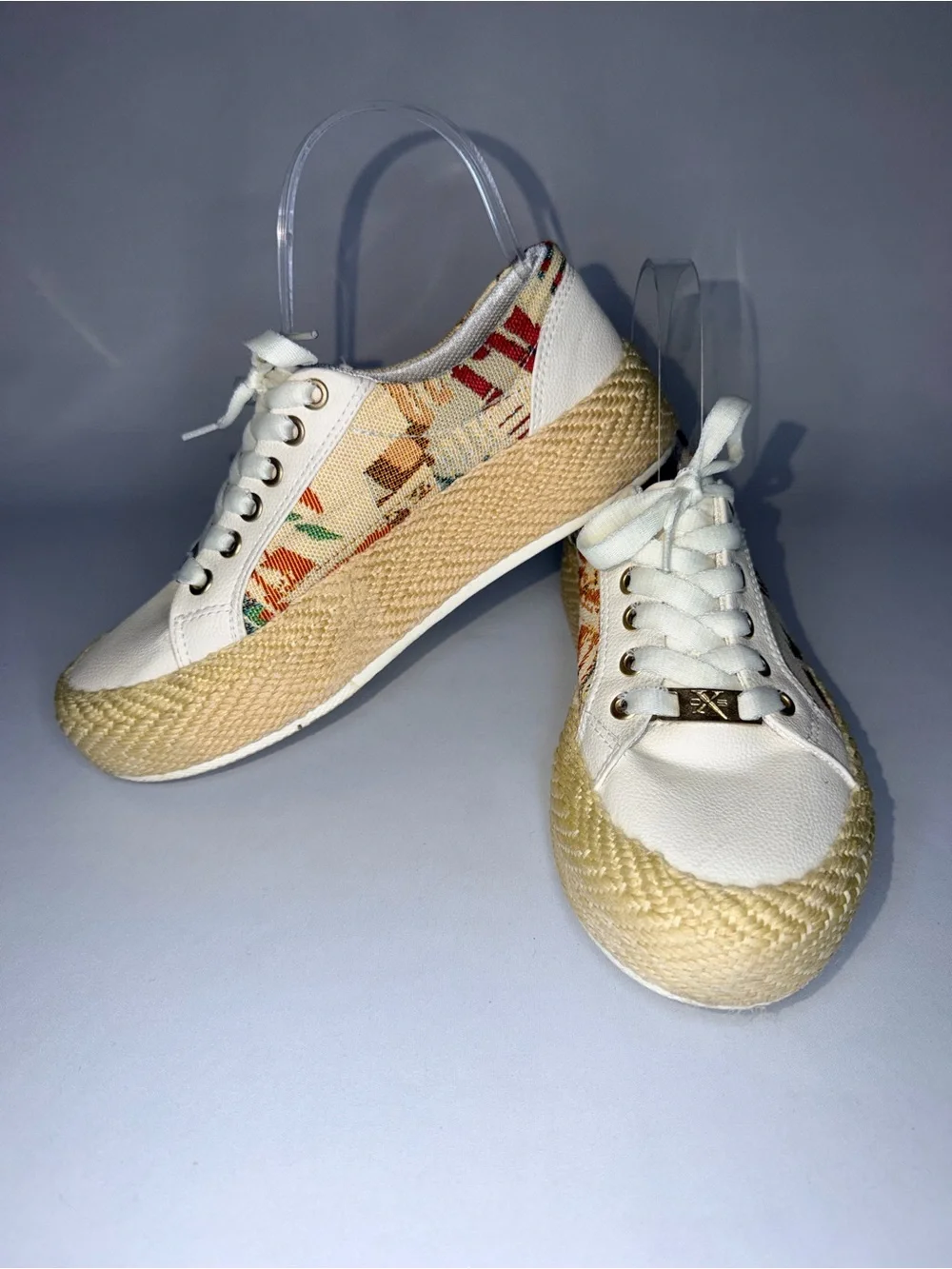 White Espadrille Lace-Up Sneakers with Tribal Accents